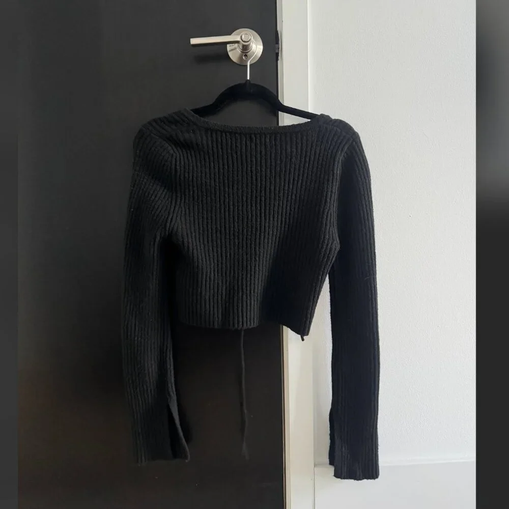 NWT Kimchi Blue Jane Bow Tie-Front Cardigan | Urban Outfitters Black - Picture 2 of 5